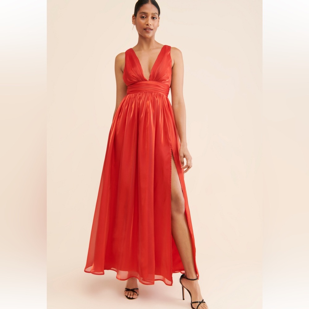 Anthropologie If by Sea red metallic maxi gown